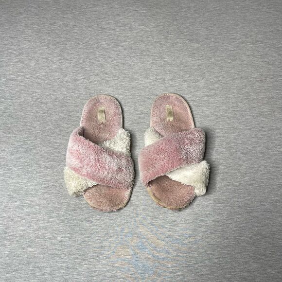 Victoria’s Secret PINK Crisscross Faux Fur Plush Open Toe House Slipper Slides - Picture 1 of 9